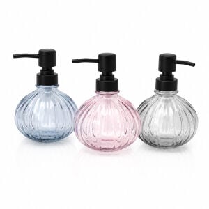 ALVETRO ALV-02 ( ŞEFFAF RENKLİ CAM ) SIVI SABUNLUK ( 360ML ) ( YUVARLAK KESİK DESENLİ )*12X4