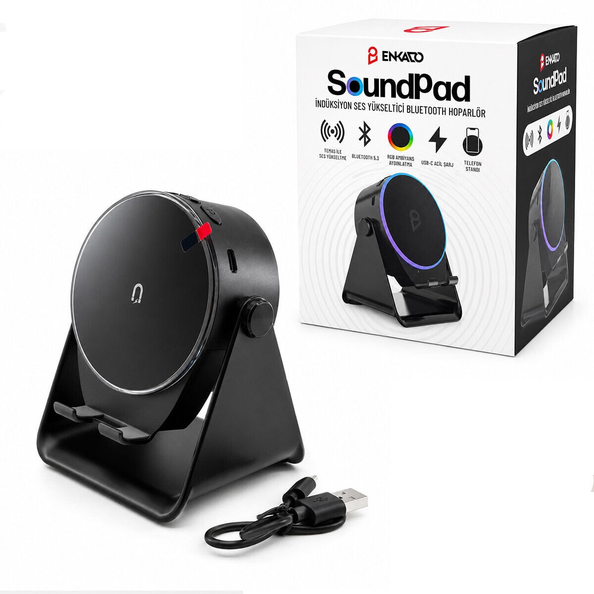 ENKADO EKD-S10 SOUNDPAD ( 5IN1 & 5W & 2000mAh) ( TEMAS İLE SES YÜKSELTME & TELEFON STAND & USB-C ŞARJ ) ( SİYAH ) İNDİKSİYON SES YÜKSELTİCİ BLUETOOTH HOPARLÖR ( SPEAKER )*20