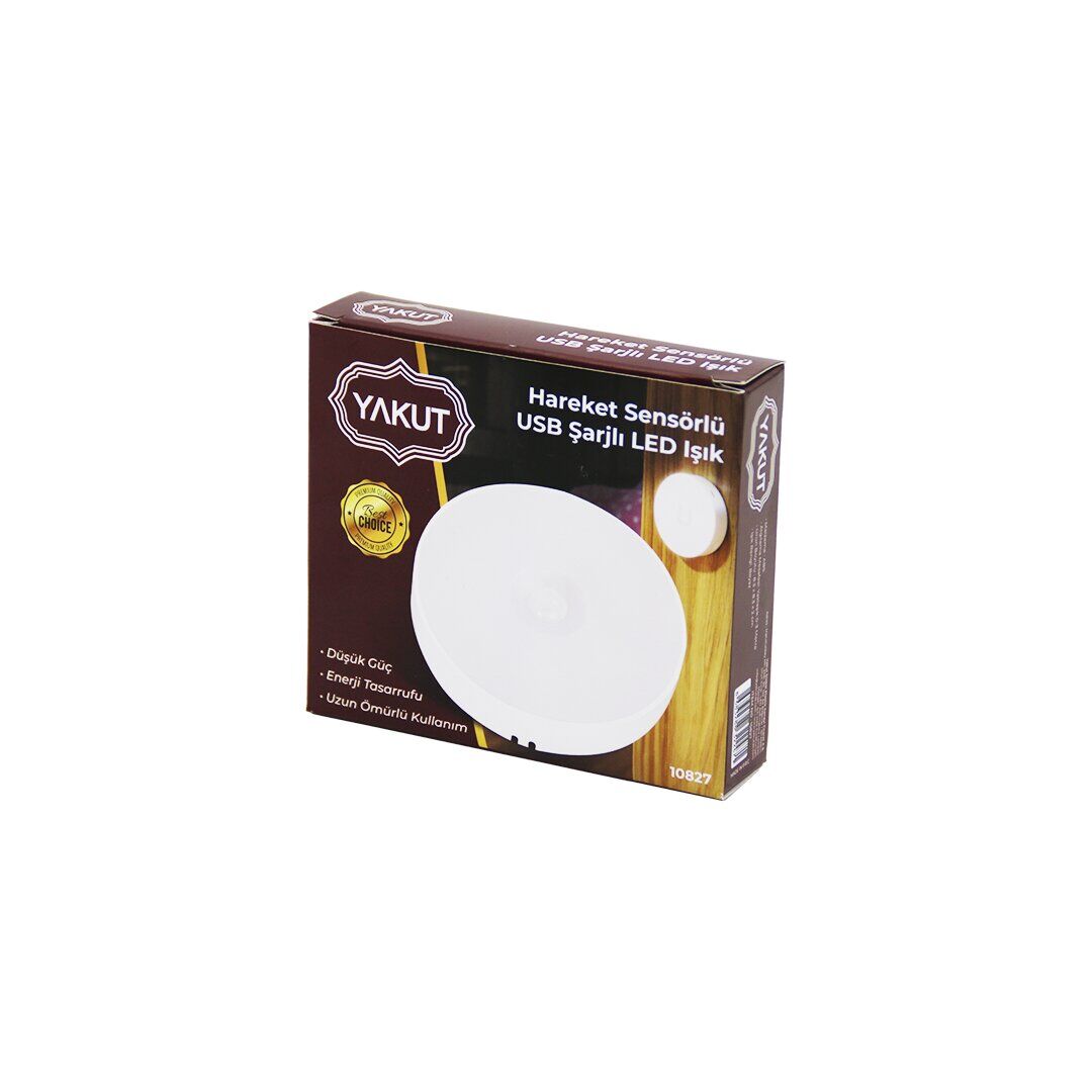 YAKUT-10827 ( SENSÖRLÜ=0--3MT ) ( USB ŞARJLI ) ( BEYAZ LED ) YUVARLAK LAMBA ( ÇAP: 8.3CM & KALINLIK: 2CM )*200