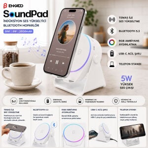 ENKADO EKD-S11 SOUNDPAD ( 5IN1 & 5W & 2000mAh) ( TEMAS İLE SES YÜKSELTME & TELEFON STAND & USB-C ŞARJ ) ( BEYAZ ) İNDİKSİYON SES YÜKSELTİCİ BLUETOOTH HOPARLÖR ( SPEAKER )*20