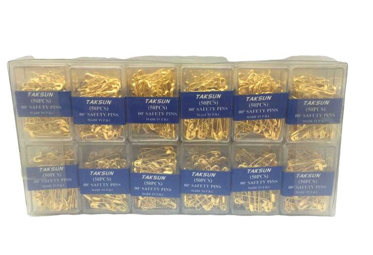 TAKSUN SAFETY PINS-968 ( SARI GOLD ) ( 50PCS.PLS.KUTU ) (NO-00'') MİNİ ÇENGELLİ İĞNE*36X40