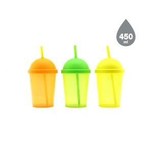 QLUX L-01020 ( ŞEFFAF RENKLİ )  RAINBOW PİPETLİ BARDAK PLASTİK ( 450ML )*12X10