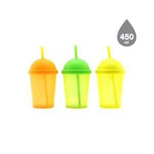 QLUX L-01020 ( ŞEFFAF RENKLİ )  RAINBOW PİPETLİ BARDAK PLASTİK ( 450ML )*12X10