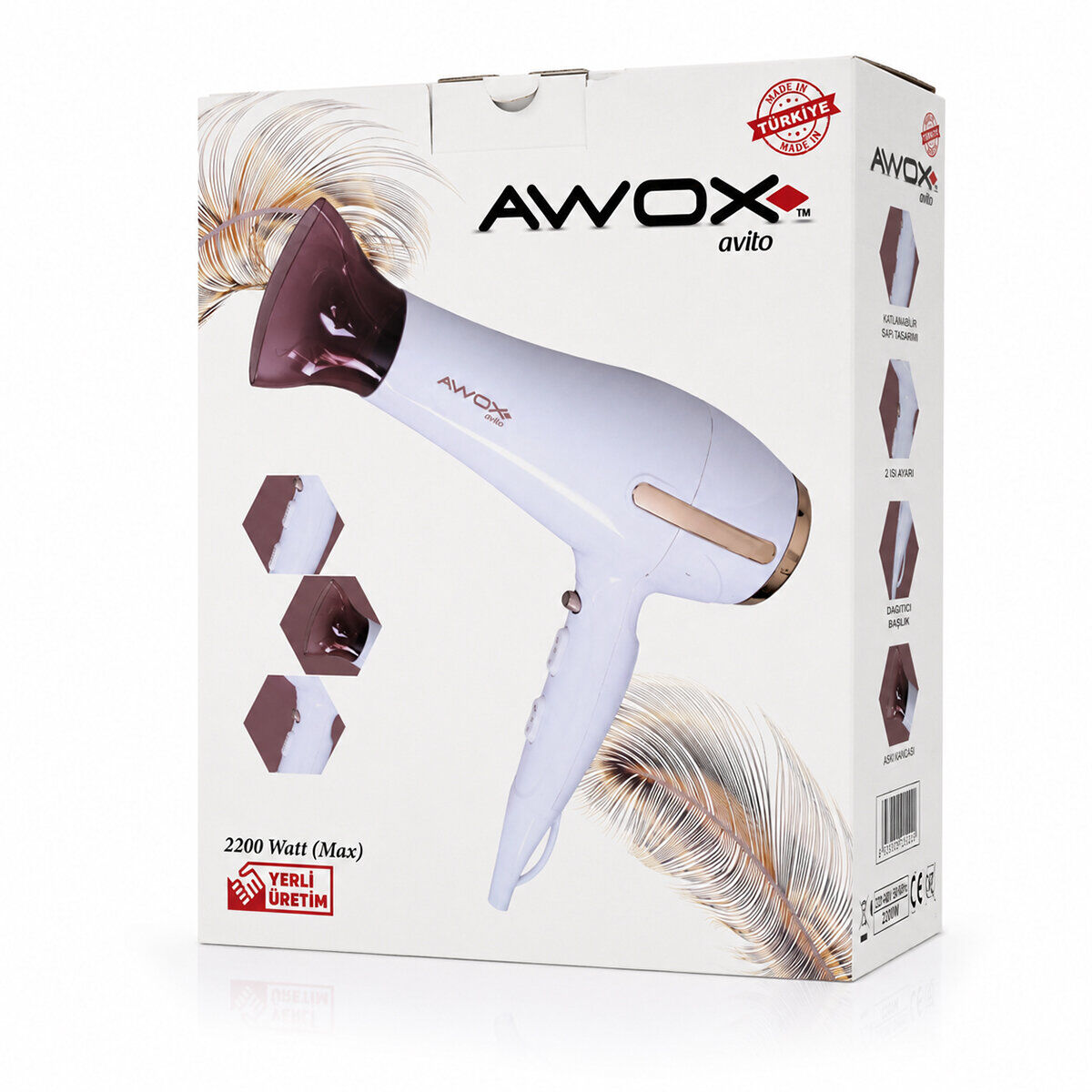 AWOX 1407 ( BEYAZ ) AVİTO SAÇ KURUTMA MAKİNESİ 2200W*12