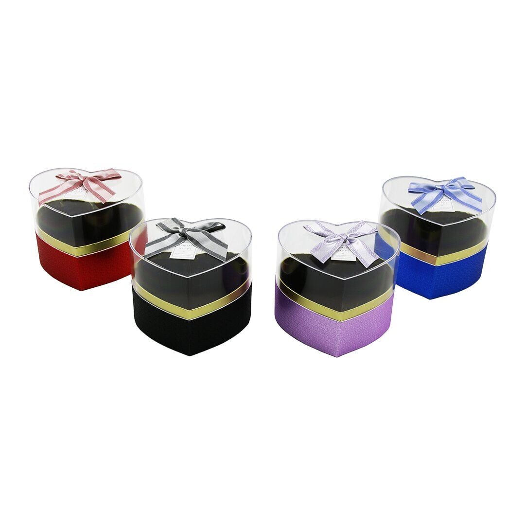 İBİCO İ12-080 ( ŞEFFAF KALPLİ ) HEDİYE KUTUSU ( RENKLİ KARTON TABAN & MİKA-KRİSTAL KAPAK ) ( 14 X 11CM )*4X24