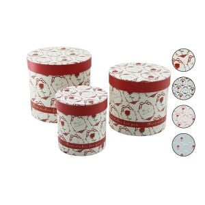 İBİCO İ12-083 ( 3PCS ) ( YUVARLAK ) ( ÇİÇEK DESENLİ & MİX RENKLİ ) KARTON HEDİYE KUTUSU ( 18-16-12CM )*36