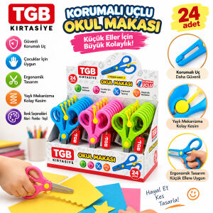 TGB-1525 OKUL KIRTASİYE MAKASI KORUMALI RENKLİ*24X40