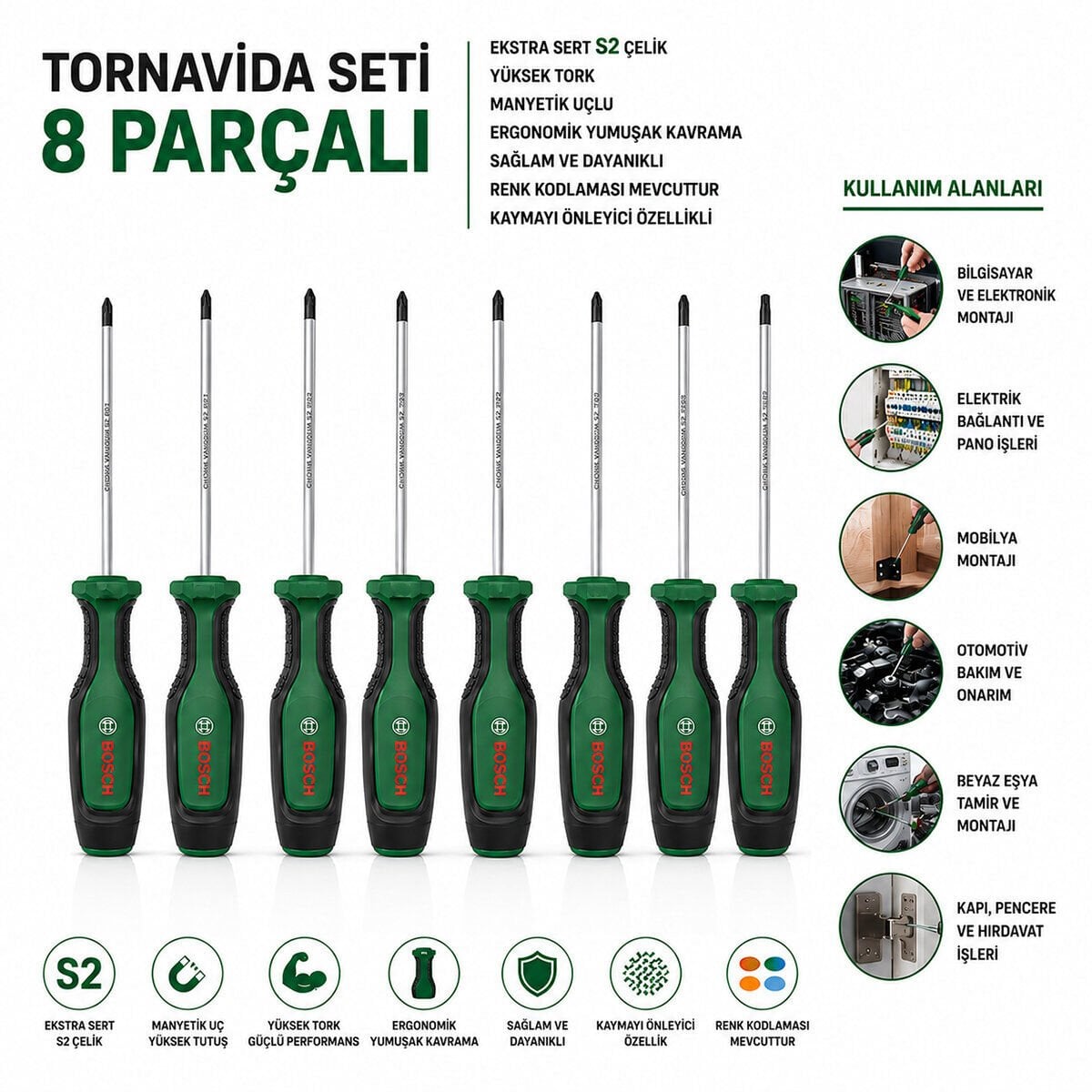 BOSCH-1 600 A02 BX8 ( 526 ) ( 8PCS ) TORNAVİDA SETİ ( TX25 X100MM-TX20X100MM-SL6.5X125MM-SL4X100MM-PZ2X125MM-PZ1X100MM-PH2X125MM-PH1X100MM)*1