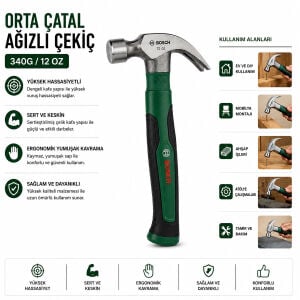 BOSCH-1 600 A02 W7X ( 429 ) ORTA ÇATAL ÇEKİÇ ( 12OZ ) 24CM ( ERGONAMİK YUMUŞAK SAP )*6X1