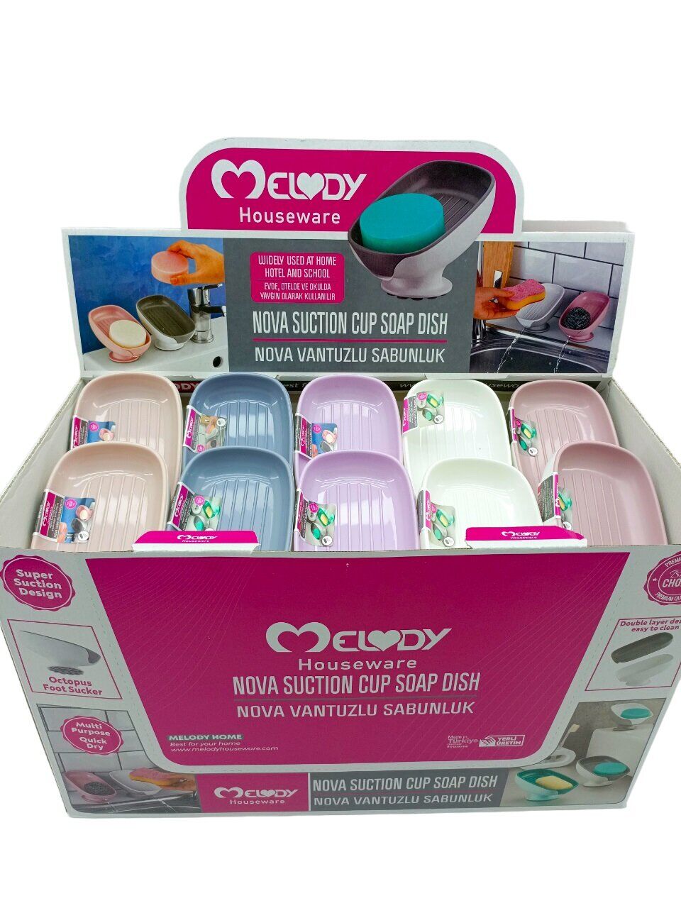 MELODY M-087 NOVA ( VANTUZLU ) SABUNLUK & SÜNGERLİK (RENKLİ PLASTİK) ( EĞİMLİ DURUŞ AYAKLI )*30=K