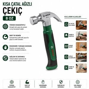 BOSCH-1 600 A02 ZA3 ( 431 ) KISA ÇATAL ÇEKİÇ ( 8OZ ) 16CM ( ERGONAMİK YUMUŞAK SAP )*6X1