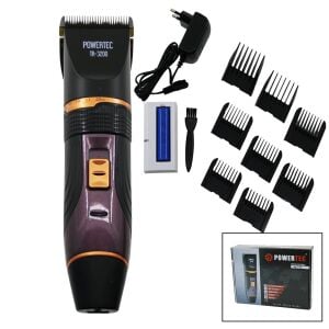 POWERTEC TR-3200 SAÇ SAKAL KESME TRAŞ MAKİNE (ÇİFT BATARYA & TARAK AYARI & FİŞ ŞARJLI & 2 KADEME HIZ)*20