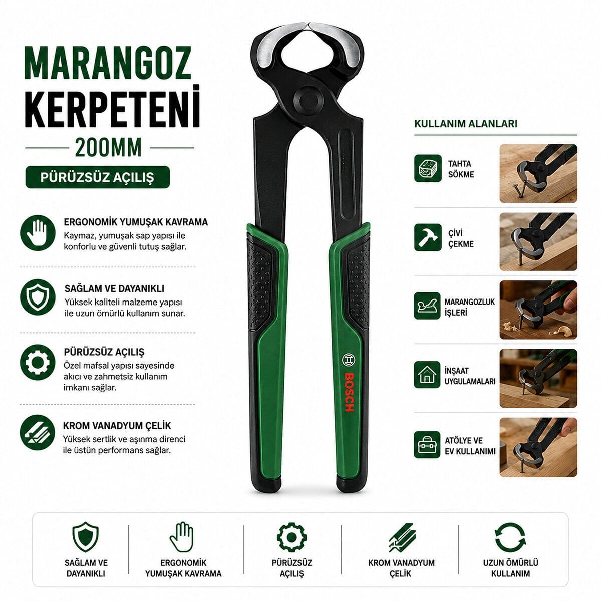 BOSCH-1 600 A02 Z9W ( 528 ) ( 200MM ) ( NO-8'' ) MARANGOZ KERPETEN ( ERGONAMİK YUMUŞAK SAP ) ( 60 ± KESME SERTLİK )*6X1
