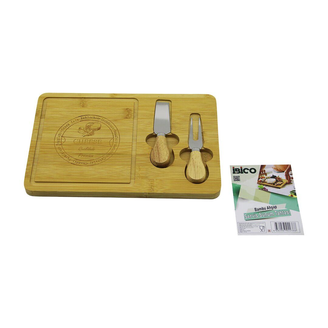 İBİCO İ22-238 ( D.GEN ) ( 2-BIÇAK=SAĞDA ) ( AHŞAP BAMBU ) KAHVALTI PEYNİR SUNUM PANO (BIÇAK=AHŞAP SAPLI) (19X29X1.4CM)*24