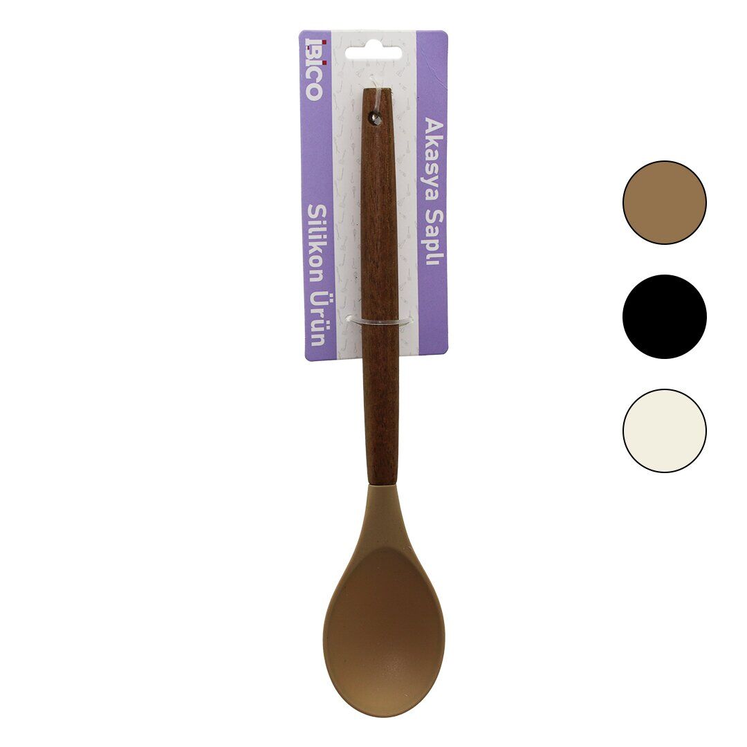 İBİCO İ22-015 ( RENKLİ SİLİKON ) ( AHŞAP AKASYA SAPLI ) ( SERVİS ) KAŞIK ( 29CM )*6X24