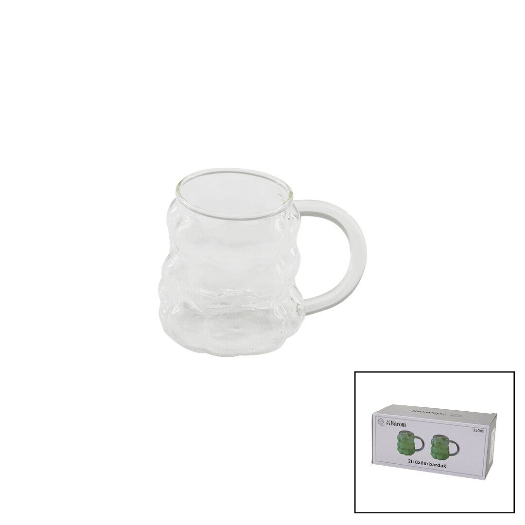 BAROTTİ DMR-8795 ( 2PCS ) (ÜZÜM & KABARCIKLI) (KULPLU) CAM BARDAK (TERMİSİL & ISIYA DAYANIKLI) (BOROSİLİKAT)(350ML)*40