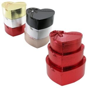 İBİCO İ12-096 (3PCS) (KALP) (PARLAK MİX RENKLİ & KABARTMA DESEN) KARTON HEDİYE KUTUSU (KURDELALI) (31X28-27X24-23X20CM)*20