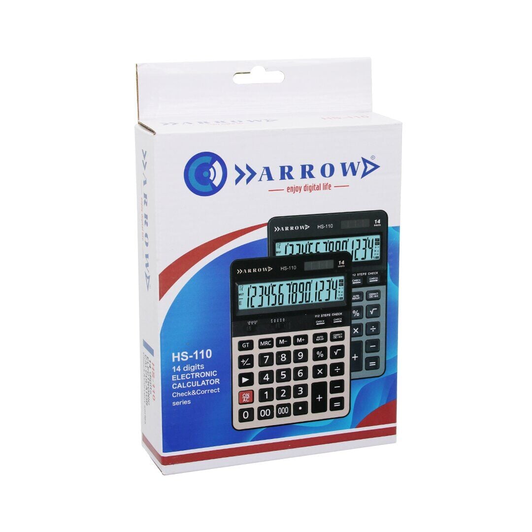 ARROW HS-110 ( 14 HANELİ ) HESAP MAKİNESİ ( GÜNEŞ ENERJİLİ & PİLLİ ) ( 112 ADIM KONTROLÜ ) ( 19.5 X 14.3 X 3.5CM ) ( 300GR )*40