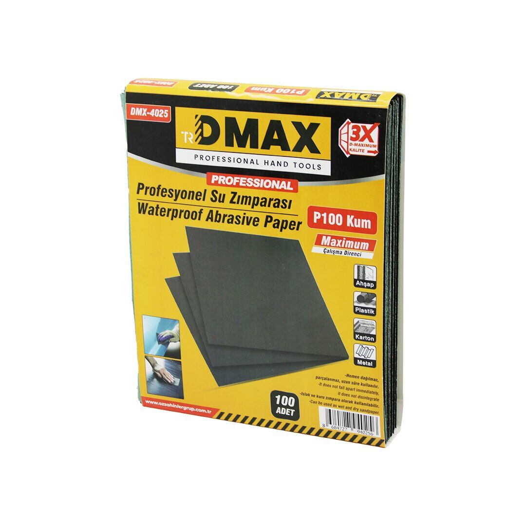 DMAX DMX-4025 ( P100 KUM ) ( KAĞIT ) ( SU ZIMPARASI ) ( 230X280MM )  ( KULLANIM= METAL - AHŞAP - PLASTİK - KARTON )*100X10