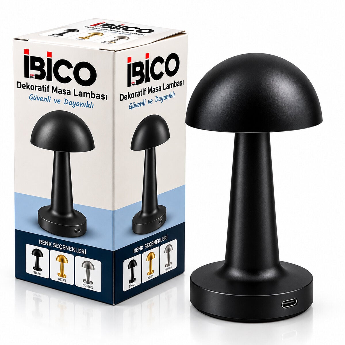 İBİCO İ10-028 ( SİYAH & OVAL ) DEKORATİF MASA LAMBASI MANTAR ( DOKUNMATİK ) ( USB & TYPE-C ŞARJLI ) ( 3 FONKSİYON RENKLİ )*24