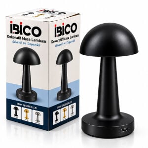 İBİCO İ10-028 ( SİYAH & OVAL ) DEKORATİF MASA LAMBASI MANTAR ( DOKUNMATİK ) ( USB & TYPE-C ŞARJLI ) ( 3 FONKSİYON RENKLİ )*24