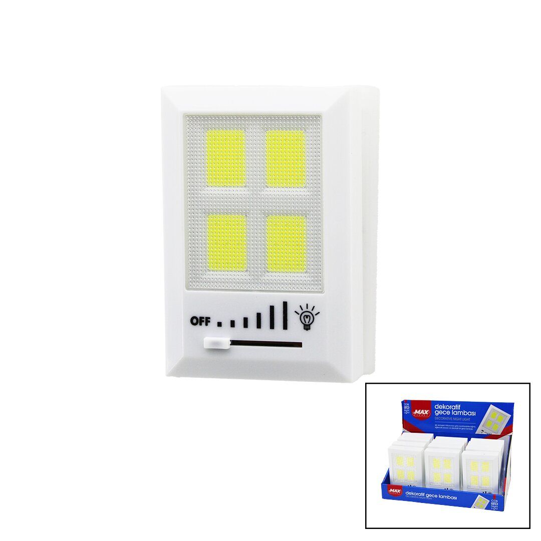 ZMAX-3185 (4-COB LED) (PİLLİ) DEKORATİF GECE LAMBASI (IŞIK AYARI) (7.5X11.4X2CM)(3İN1 MONTAJ=MIKNATIS-VİDA-CIRT YPŞ.)*12X10