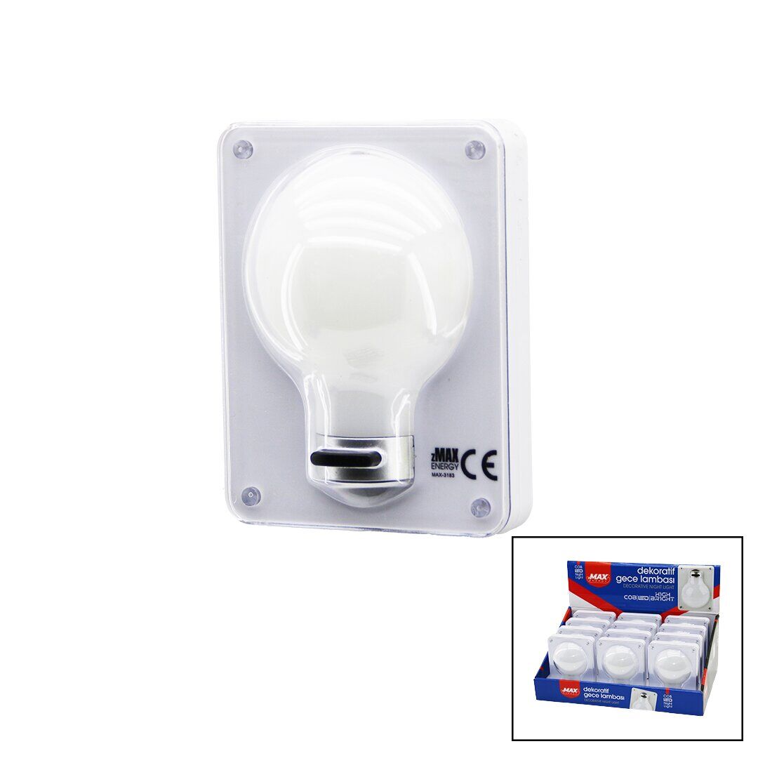 ZMAX ENERGY MAX-3183 (AMPUL MODEL) (PİLLİ) DEKORATİF GECE LAMBA (3 MODE IŞIK) (7.9X10.3X1.7CM)(3İN1 MONTAJ=MIKNATIS-VİDA-CIRT YPŞ.)*12X10