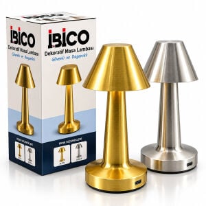 İBİCO İ10-030 ( GOLD - SİLVER & ÜÇGEN ) DEKORATİF MASA LAMBASI MANTAR ( DOKUNMATİK ) ( USB & TYPE-C ŞARJLI ) ( 3 FONKSİYON RENKLİ )*24=K