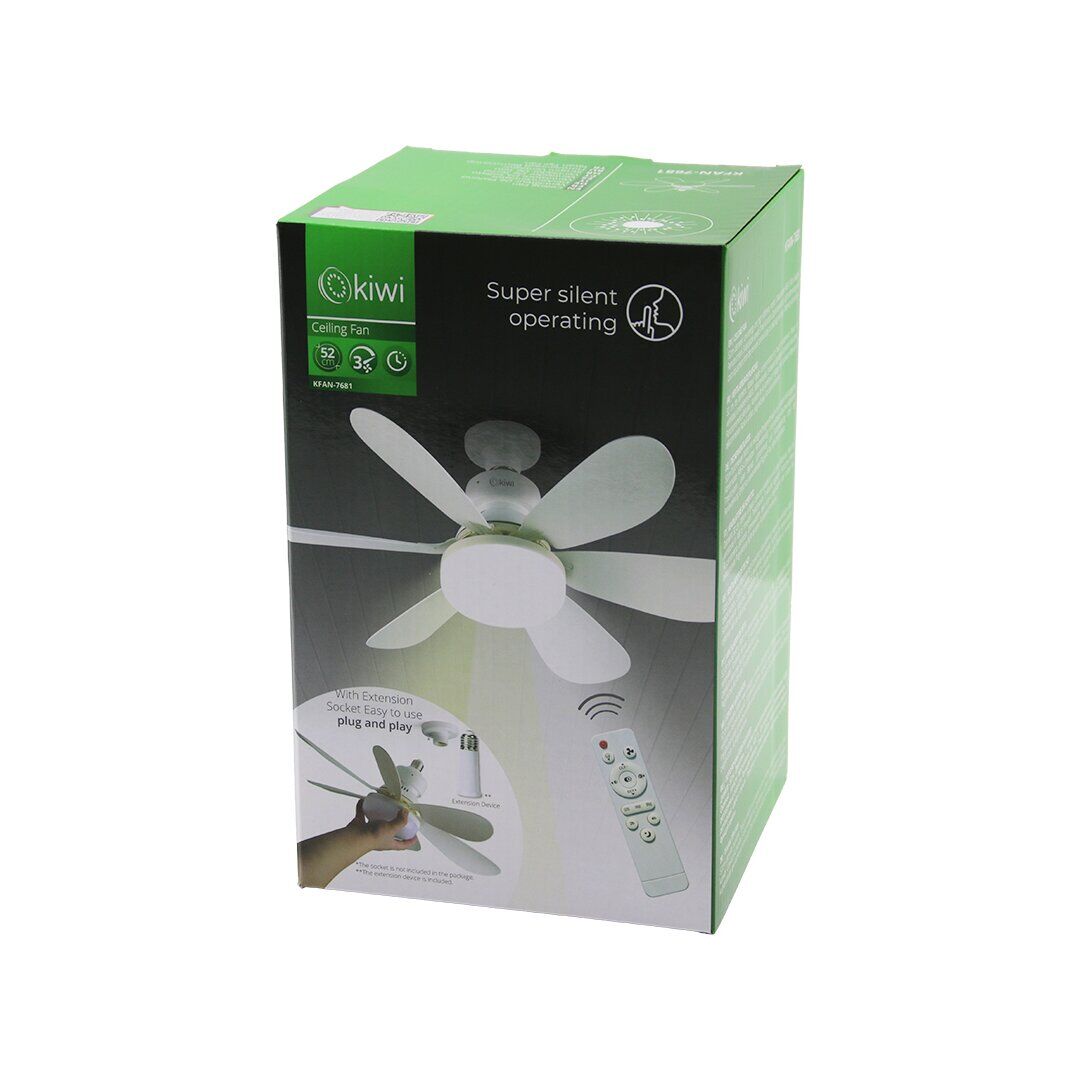KİWİ KFAN-7681 (2İN1=TAVAN VANTİLATÖR & AVİZE LAMBA) ( KUMANDALI ) ( 52CM ) (6-BEYAZ PLASTİK KANAT) (3-KADEME HIZ) (MOTOR-30W)*12