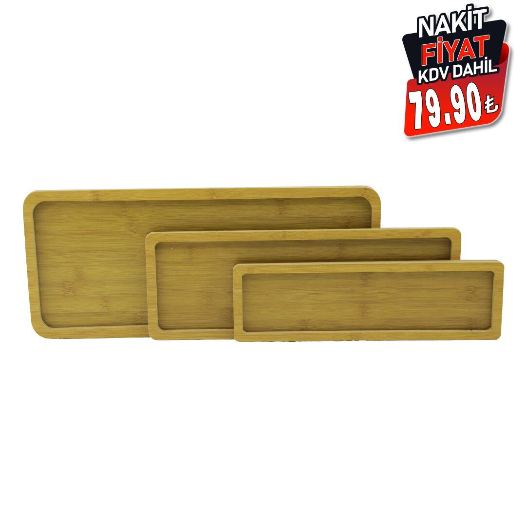 PABLITO HOME PBT-316 ( DİKDÖRTGEN ) (DÜZ KENAR) ( 3 BOY ) (AHŞAP MDF) SUNUM TEPSİ SETİ ( 9.5 X 33.5 -13.5 X 39.5 -19.6 X 44.6CM )*24=K