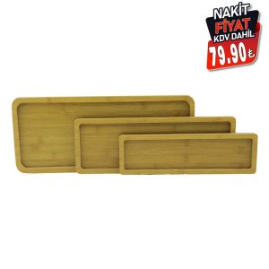 PABLITO HOME PBT-316 ( DİKDÖRTGEN ) (DÜZ KENAR) ( 3 BOY ) (AHŞAP MDF) SUNUM TEPSİ SETİ ( 9.5 X 33.5 -13.5 X 39.5 -19.6 X 44.6CM )*24=K