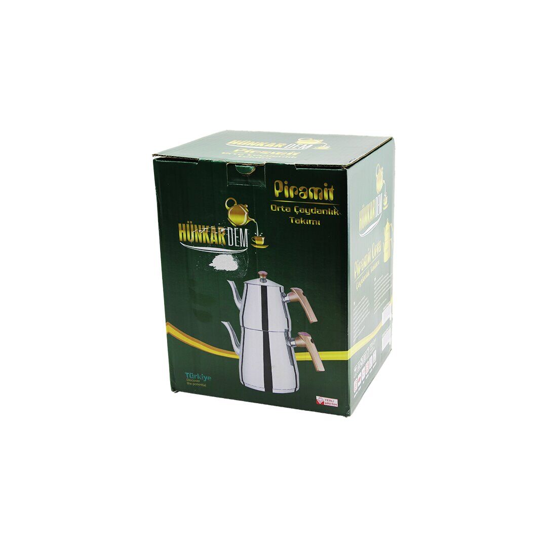 HÜNKARDEM PİRAMİT ( ORTA BOY ) ÇELİK ÇAYDANLIK SETİ & TAKIMI ( RENKLİ BAKALİT KULP ) ( ÜST DEMLİK : 1.1LT & ALT SULUK: 2LT ) ( KENDİNDEN SÜZGEÇLİ )*8