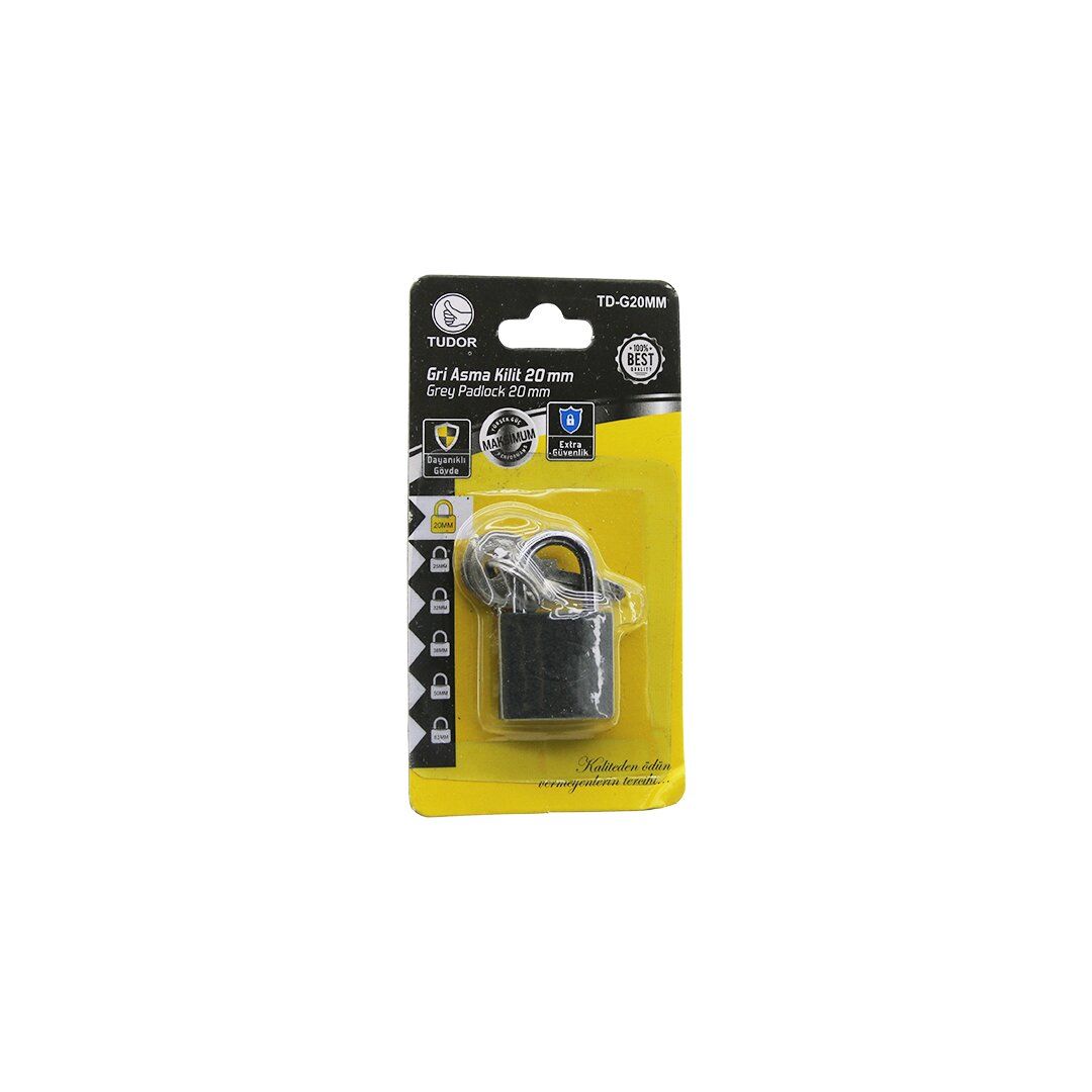 TUDOR TD-G20MM ( KARTLI ) ( 20MM & GRİ ) ( KISA KANCALI ) ASMA KİLİT*12X50