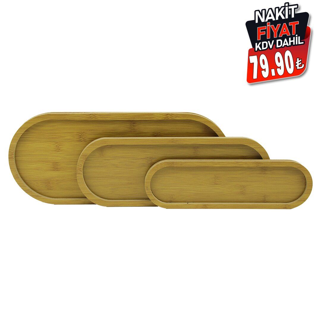 PABLITO HOME PBT-317 ( DİKDÖRTGEN ) ( OVAL KENAR ) ( 3 BOY ) (AHŞAP MDF) SUNUM TEPSİ SETİ ( 10 X 33.3 -14.5 X 39 -19 X 45CM )*24=K