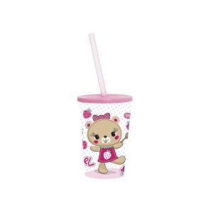 340 CC DESENLİ PİPETLİ BARDAK - PEMBE AYICIK  *36