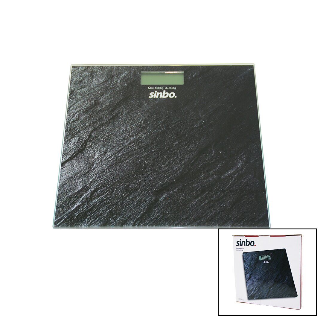 SİNBO SBS-4450 (DİJİTAL & PİLLİ) (SİYAH CAM) BANYO BASKÜL TERAZİ TARTI (LCD EKRAN & SICAKLIK GÖSTERGE)(180KG/50GR)(26X26CM)*10