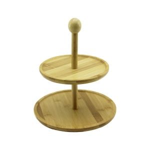 PABLITO HOME PBT-062 ( YUVARLAK & 2 KATLI ) AHŞAP BAMBU SUNUMLUK ( ÇAP: 19.5CM -- 24.5CM )*12