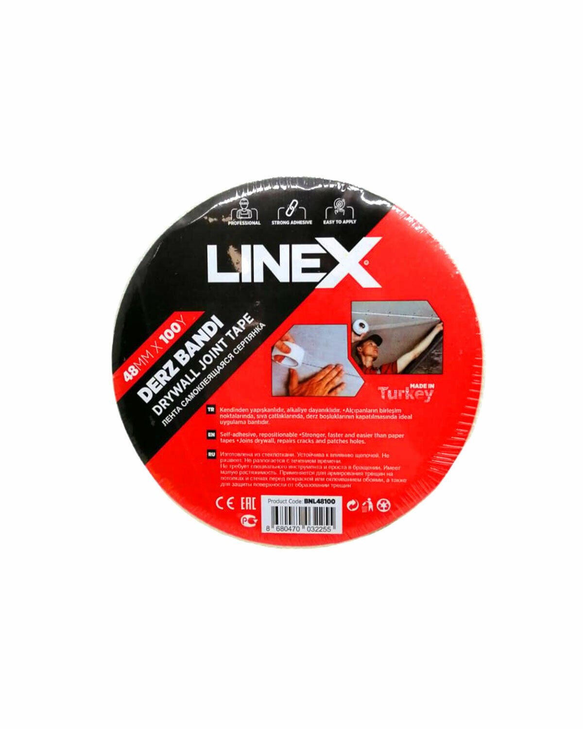 LINEX BNL-48100 ( 48MMX100YARDS ) DERZ BANDI BANT ( KULLANIM ALAN= ALÇIPAN BİRLEŞİM NOKTASI & SIVA ÇATLAK & DERZ BOŞLUK KAPAT )*24