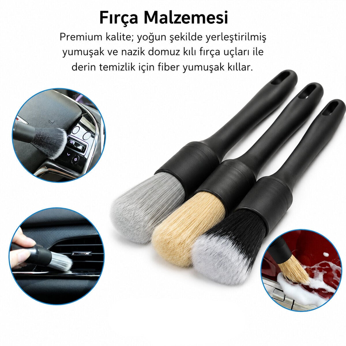 İBİCO İ21-140 ( 3PCS ) OTO ARAÇ İÇİ & DIŞI BAKIM FIRÇA SETİ & ÇOK AMAÇLI ( 3 FARKLI SERTLİKLE KIL TİPİ )*10X40