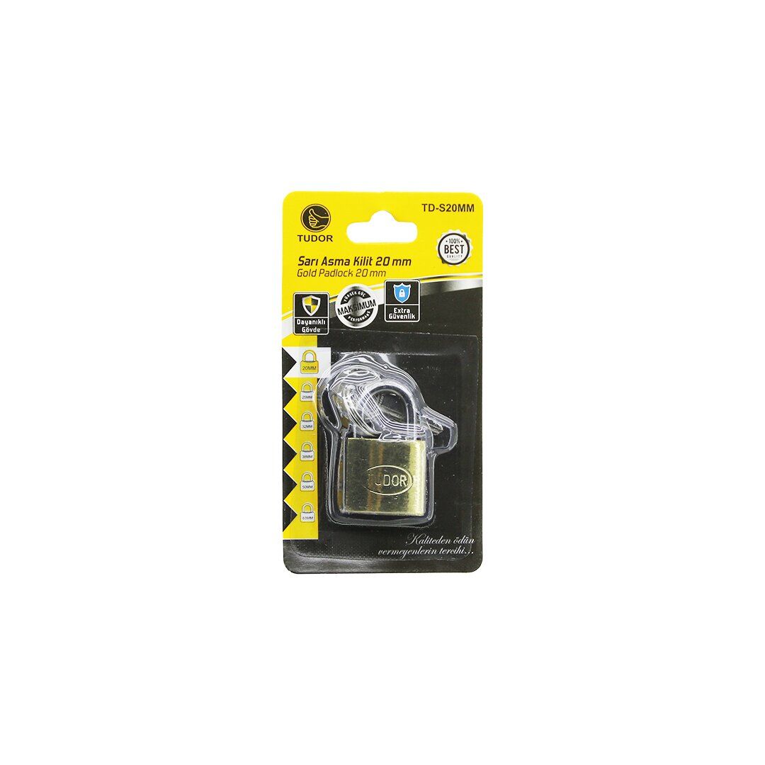 TUDOR TD-S20MM ( KARTLI ) ( 20MM & SARI ) ( KISA KANCALI ) ASMA KİLİT*12X50