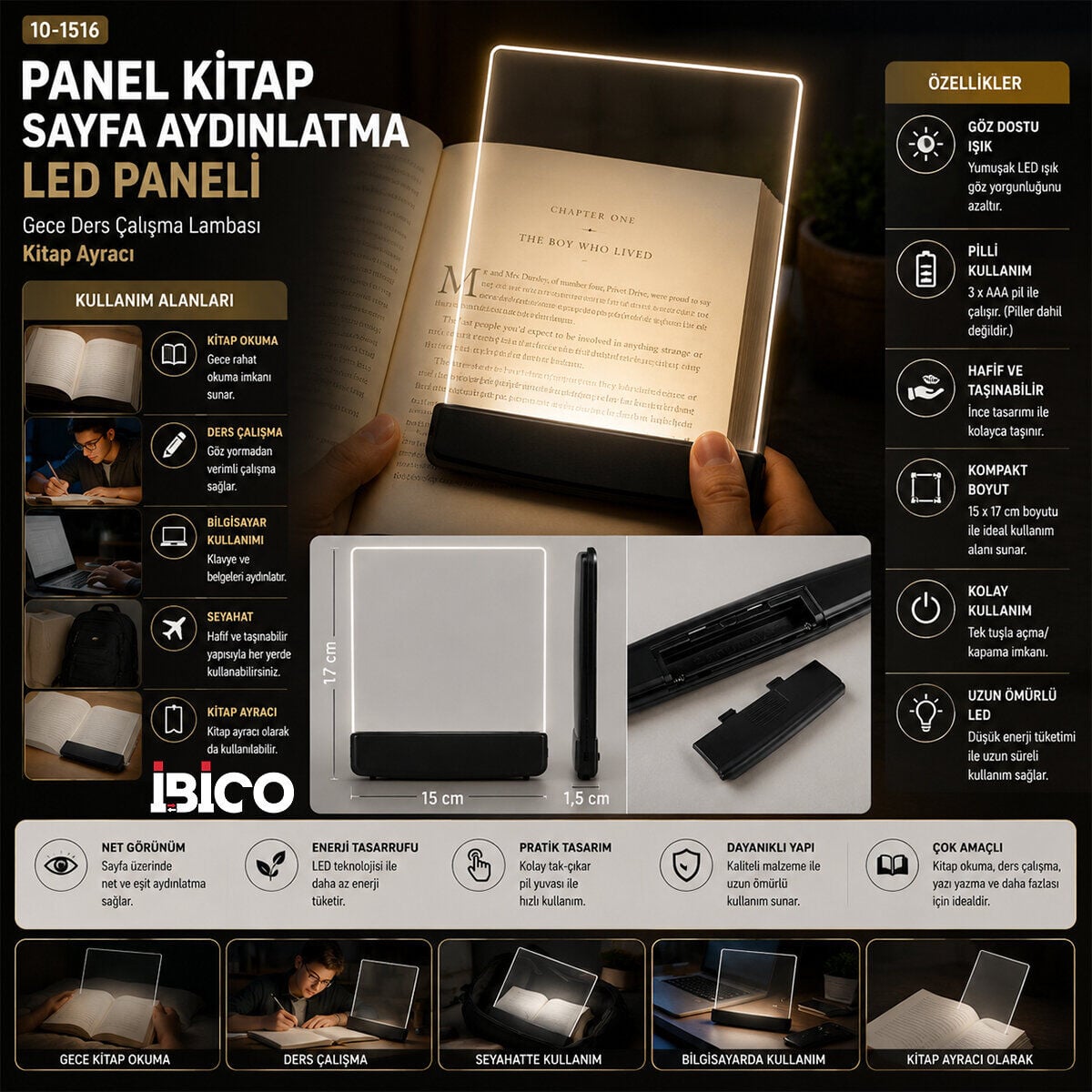 İBİCO İ10-027 LIGHT PANEL KİTAP SAYFA AYDINLATMA LED PANELİ ( KİTAP OKUMA ) ( PİLLİ ) ( 15X17CM )*150
