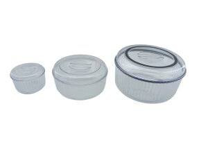 CRYSTAL WARE F-402 ( 3PCS SET ) ( YUVARLAK & 4750ML ) SAKLAMA KABI ( MİKA & KRİSTAL PLASTİK ) ( 350ML & 1300 & 3100ML )*12=K