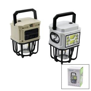 HELLOCLOUD HC-7677B (3İN1= 2-LED FENER & COB LED & 1-RUSTİK AMPUL ) KAMP & BAHÇE FENER (SOLAR & ŞARJLI) (POWERBANK)*60
