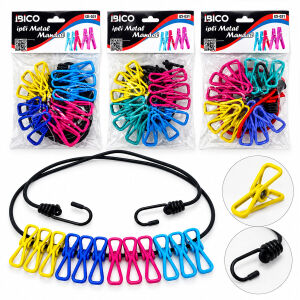 İBİCO İ21-031-İ20-031 (RENKLİ LASTİK=150CM--280CM E UZAR ) ÇAMAŞIR İPİ ( 12PCS METAL MANDALLI ) (BRKT-910316)*12X8
