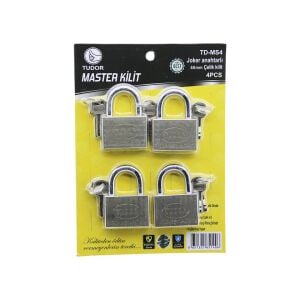 TUDOR TD-MS4 MASTER (4PCS) (JOKER ANAHTARLI=TEK ANAHTARLA 4 KİLİT AÇ ) (60MM & GRİ) (KISA KANCALI) ÇELİK ASMA KİLİT*20