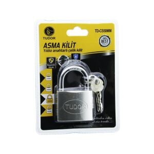 TUDOR TD-CS50MM ( VAKUMLU ) ( YILDIZ & ÇİVİ ANAHTARLI ) ( 50MM & GRİ ) ( KISA KANCALI ) ÇELİK ASMA KİLİT*12X10