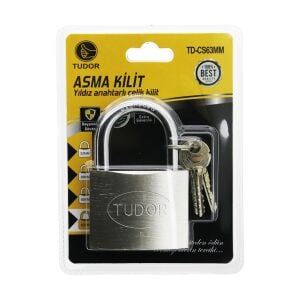 TUDOR TD-CS63MM (VAKUMLU) (YILDIZ & ÇİVİ ANAHTARLI) ( 63MM & GRİ ) ( KISA KANCALI ) ÇELİK ASMA KİLİT*12X5