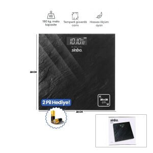 SİNBO SBS-4452 ( DİJİTAL & PİLLİ ) BANYO BASKÜL TERAZİ TARTI ( LCD EKRAN & SICAKLIK GÖSTERGE )( 180KG/50GR )( 28X28CM )*10