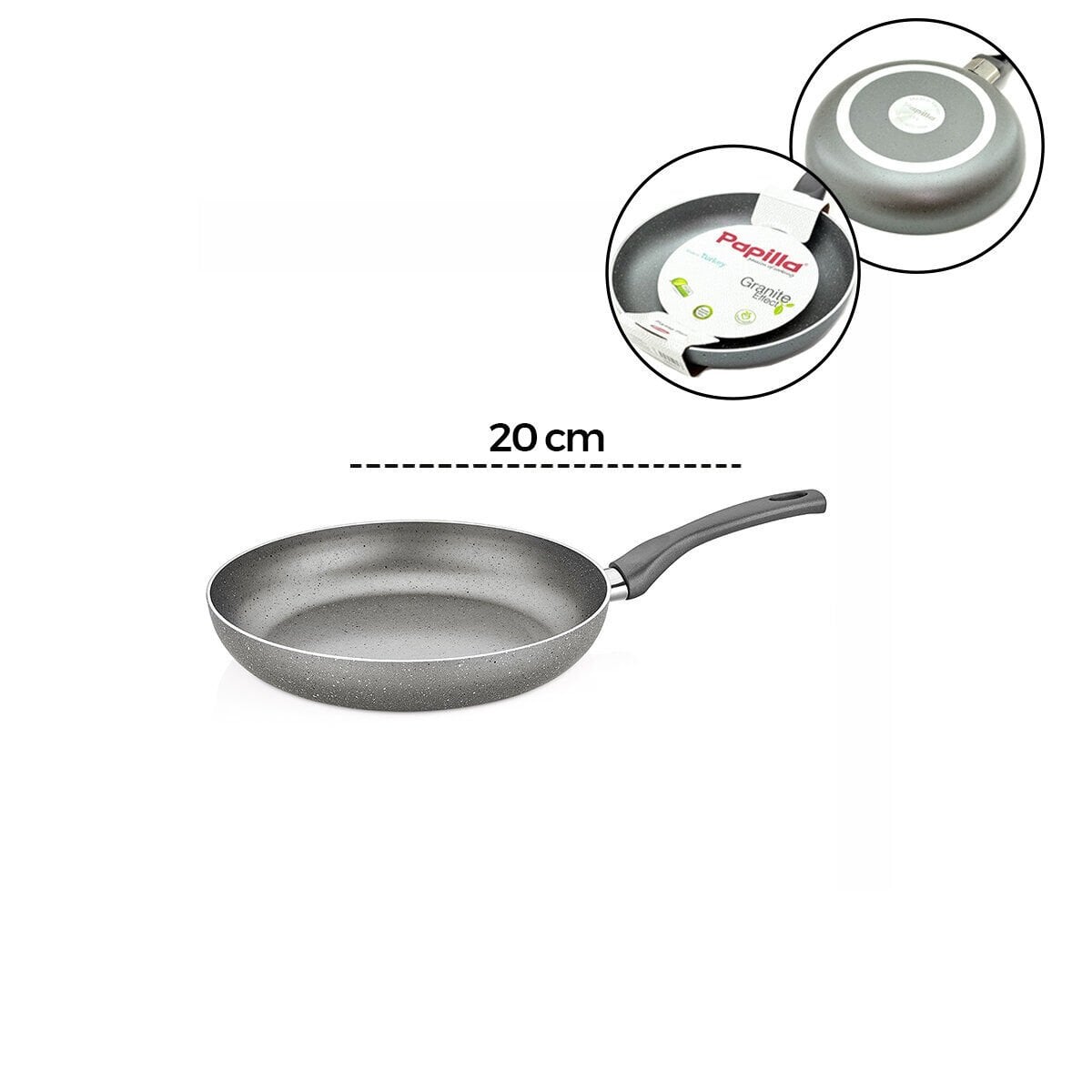 PAPİLLA FRED ( FRYİNG PAN ) ( 20 CM ) ( MAXİ ) ( GRANİT TAVA ) ( GRİ KIRÇILLI ) ( TEK SAPLI ) ( BRKT-706134 )*6=K