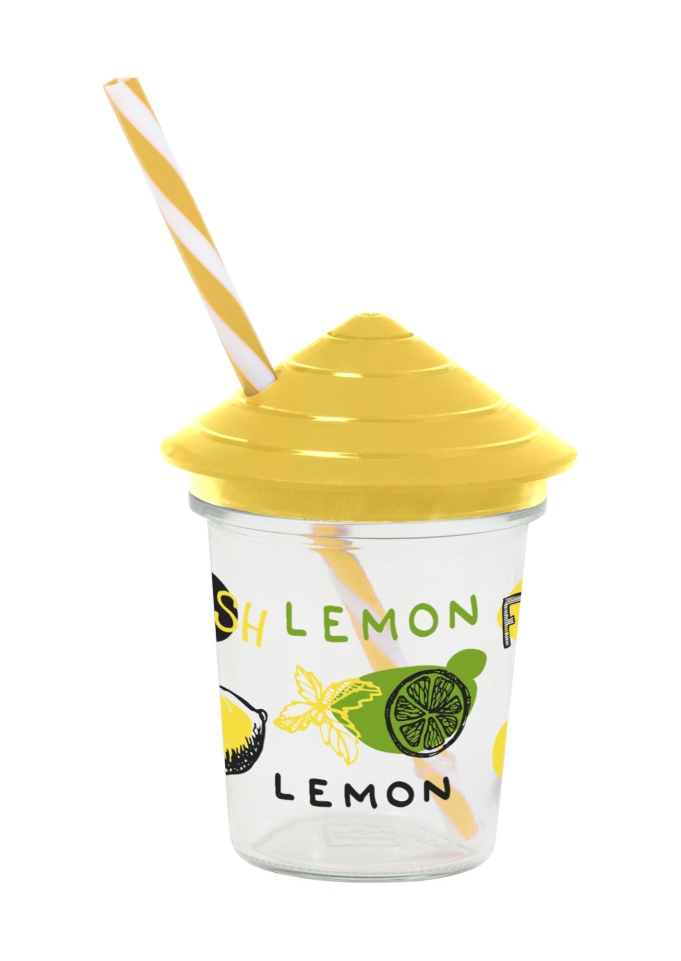 320 CC DESENLI PIPETLI CAM BARDAK - LEMON *24